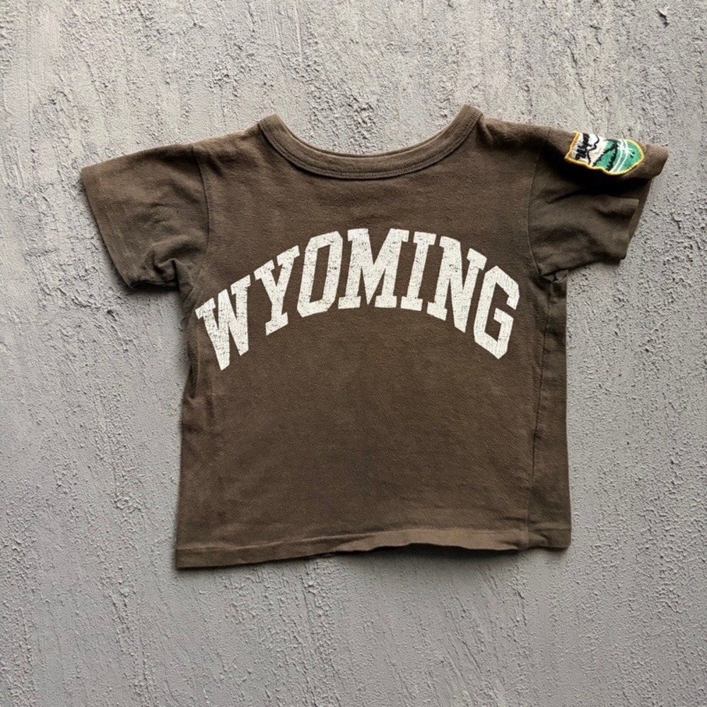 Vintage Denim Dungaree T-Shirt Small 110CM Brown Wyoming Baby Tee Japan